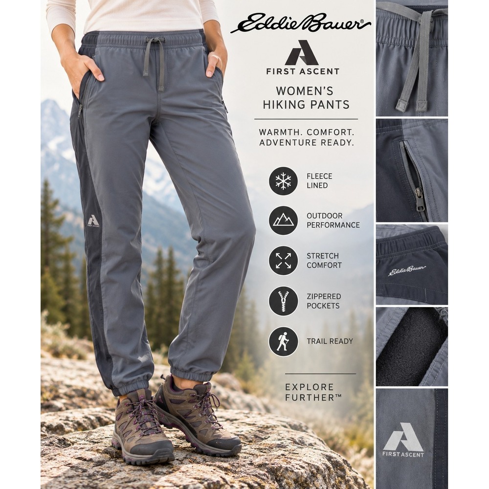 Eddie Bauer First Ascent Womens 10 Fleece Lined Hiking Pants Gray Outdoor